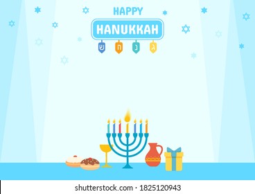 Hanukkah banner with menorah and symbol 