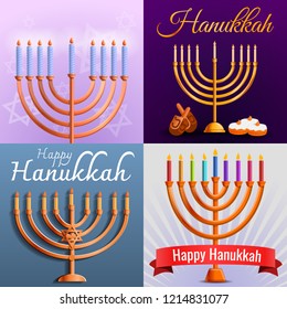 Hanukkah banner set. Cartoon illustration of hanukkah vector banner set for web design