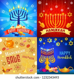 Hanukkah banner set. Cartoon illustration of hanukkah vector banner set for web design