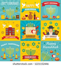 Hanukkah banner set. Flat illustration of hanukkah vector banner set for web design