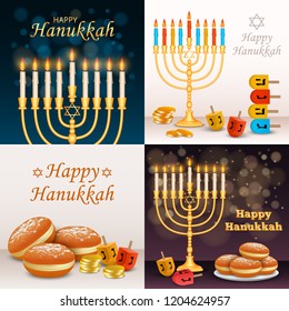 Hanukkah banner set. Realistic illustration of hanukkah vector banner set for web design