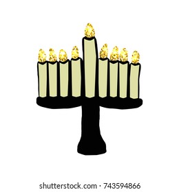 Hanukkah black with candles. Golden lights. Jewish holiday Hanukkah. 3d illustration on isolated background