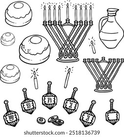 Hanukkah Black Vector Clipart Doodle Art