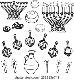 Hanukkah Black Vector Clipart Doodle Art