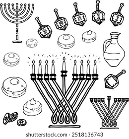 Hanukkah Black Vector Clipart Doodle Art