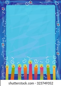 Hanukkah Blank Sign - Decorative blank sign with colorful candles and blue border with Star of David.  Eps10