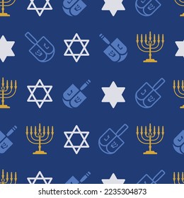 Hanukkah Blue Elements Textured vector repeat pattern background