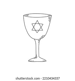 Hanukkah Bowl Hand Drawn Linear Vector Icon Isolated On White Background.