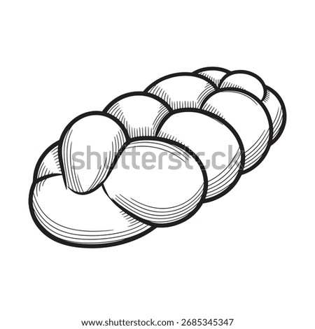 Hanukkah Braided Challah Bread Loaf in Black and White Sketch Style baking