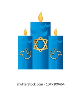 hanukkah, burning candles with pigeon and star flat icon vector illustration