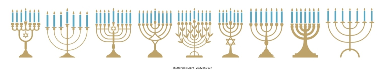 Hanukkah candle holder flat set isolated svg