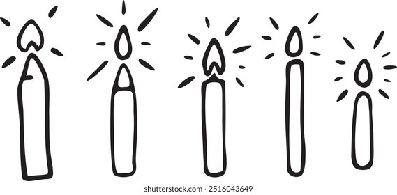 Hanukkah Candles - Black and White Hand-Drawn Vector Illustration, EPS Format, High-Quality