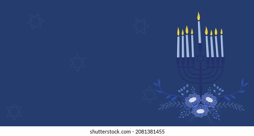 Hanukkah candles, David stars and flowers. Vector illustration