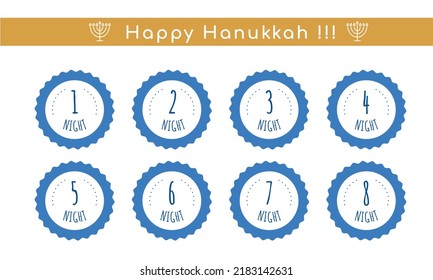 Hanukkah candles are lit day after day. Lighting rules. Jewish menorah tradition. Religion symbol, tag set. Vector illustration