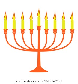Hanukkah candles vector isolated flat image. Flat vector stock image of candle holder with candles on white background