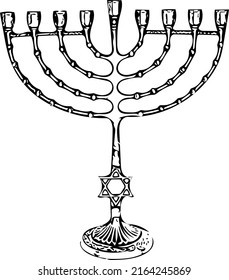 Hanukka-Kerzenhalter, Kerzenhalter, Channukah menorah mit 9-Arm, Vektorgrafik