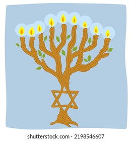 
Hanukkah candlestick in the form of intertwining branches of an olive tree with buds.