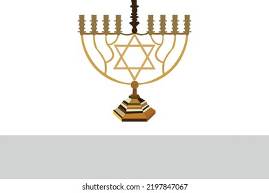 Hanukkah cartoons set. Cute clipart collection of cartoon Hanukkah symbols with smiling faces. Happy Hanukkah banner, template for your design. Hanukkah is a Jewish holiday. Greeting Card with Menorah