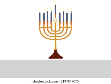 Hanukkah cartoons set. Cute clipart collection of cartoon Hanukkah symbols with smiling faces. Happy Hanukkah banner, template for your design. Hanukkah is a Jewish holiday. Greeting Card with Menorah