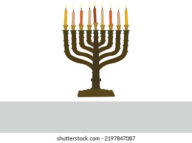 Hanukkah cartoons set. Cute clipart collection of cartoon Hanukkah symbols with smiling faces. Happy Hanukkah banner, template for your design. Hanukkah is a Jewish holiday. Greeting Card with Menorah