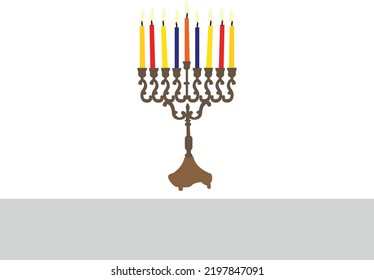 Hanukkah cartoons set. Cute clipart collection of cartoon Hanukkah symbols with smiling faces. Happy Hanukkah banner, template for your design. Hanukkah is a Jewish holiday. Greeting Card with Menorah