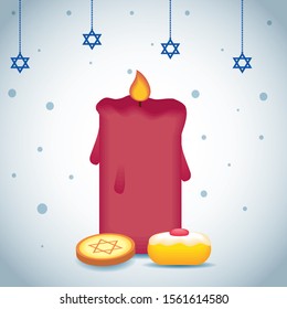 hanukkah celebration card with candle and sweet food vector illustration design