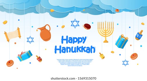 Hanukkah celebration card template. Hand drawn vector illustration isolated on white background