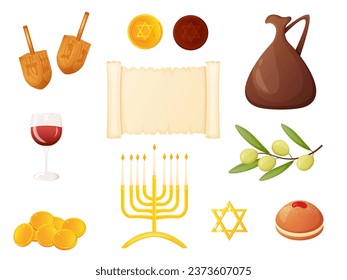 Hanukkah celebration elements isolated on white background