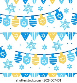 Hanukkah celebration seamless pattern with garland and star of David