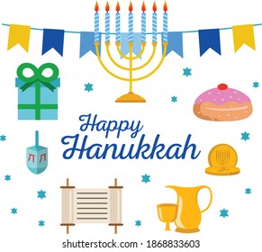 Hanukkah celebrations with various colorful objects