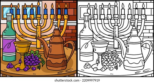 Hanukkah Chalice and Oil Decanter Illustration
