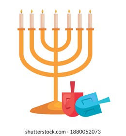hanukkah chandelier golden with dreidels vector illustration design
