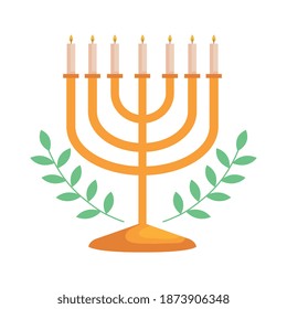 hanukkah chandelier golden and leafs vector illustration design