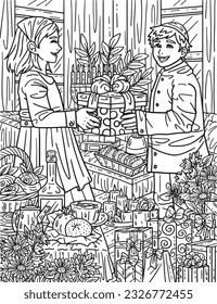 Hanukkah Children Exchanging Gifts Adults Coloring