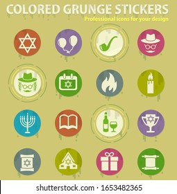 hanukkah colored grunge icons with sweats glue for design web and mobile applications