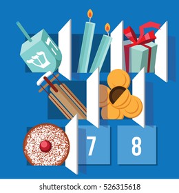 Hanukkah Countdown Advent Calendar. Day 6. EPS 10 Vector.