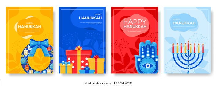 Volante del día Hanukkah, revistas, afiches, portada de libros, pancartas. fondo de concepto de tarjetas de invitación. Ilustración de diseño página deslizante moderna. Textura del grano y efecto de ruido.