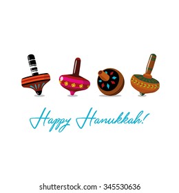 Hanukkah decorated dreidels hanukkah greeting isolated 