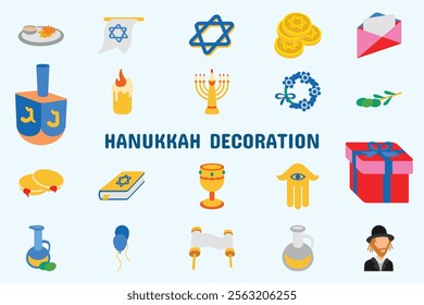 Hanukkah Decoration Flat Vector Illustration Icon Sticker Set Design Materials