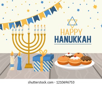 hanukkah decoration with party flags and candles