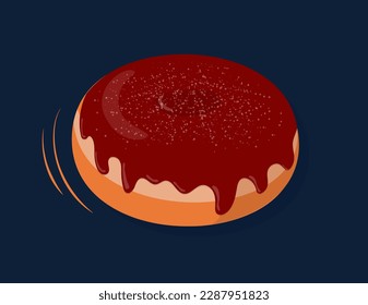 Hanukkah donut concept. Delicious food in chocolate icing. template, layout ad mockup. Sweetness and dessert, delicacy. Cafe menu or bakery. Cartoon flat vector illustration