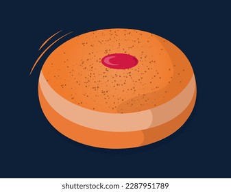 Hanukkah donut concept. Dessert and delicacy, sweet holiday food. Poster or banner for website. Bakery and homemade product. Round of bun with sugar. Cartoon flat vector illustration