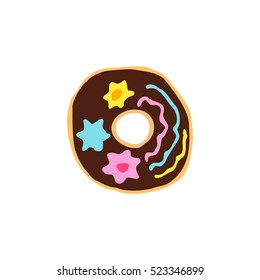 Hanukkah donut. Doodle, sketch, draw hand. Jewish religious holiday of Hanukkah. Vector illustration on isolated background.
