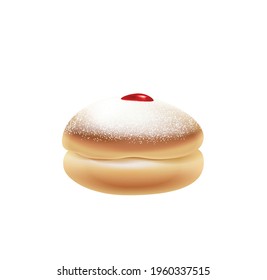 Hanukkah donut with jam on white background realistic vector illustration