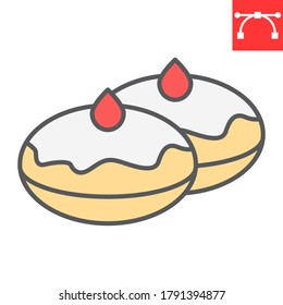 Hanukkah doughnut color line icon, bakery and dessert, hanukkah donut sign vector graphics, editable stroke filled outline icon, eps 10