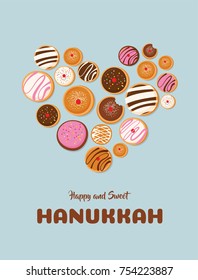 Hanukkah doughnut , Jewish holiday symbol. sweet traditional bake. vector illustration greeting card