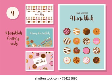 Hanukkah doughnut , Jewish holiday symbol. sweet traditional bake. vector illustration greeting card