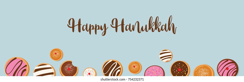 Hanukkah doughnut , Jewish holiday symbol. sweet traditional bake. vector illustration greeting card