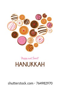 Hanukkah doughnut , Jewish holiday symbol. sweet traditional bake. vector illustration greeting card