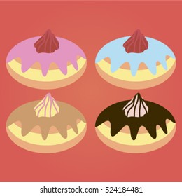 Hanukkah doughnut, Traditional Jewish holiday food.A Vector illustration of Sufganiyah.Set of donuts.